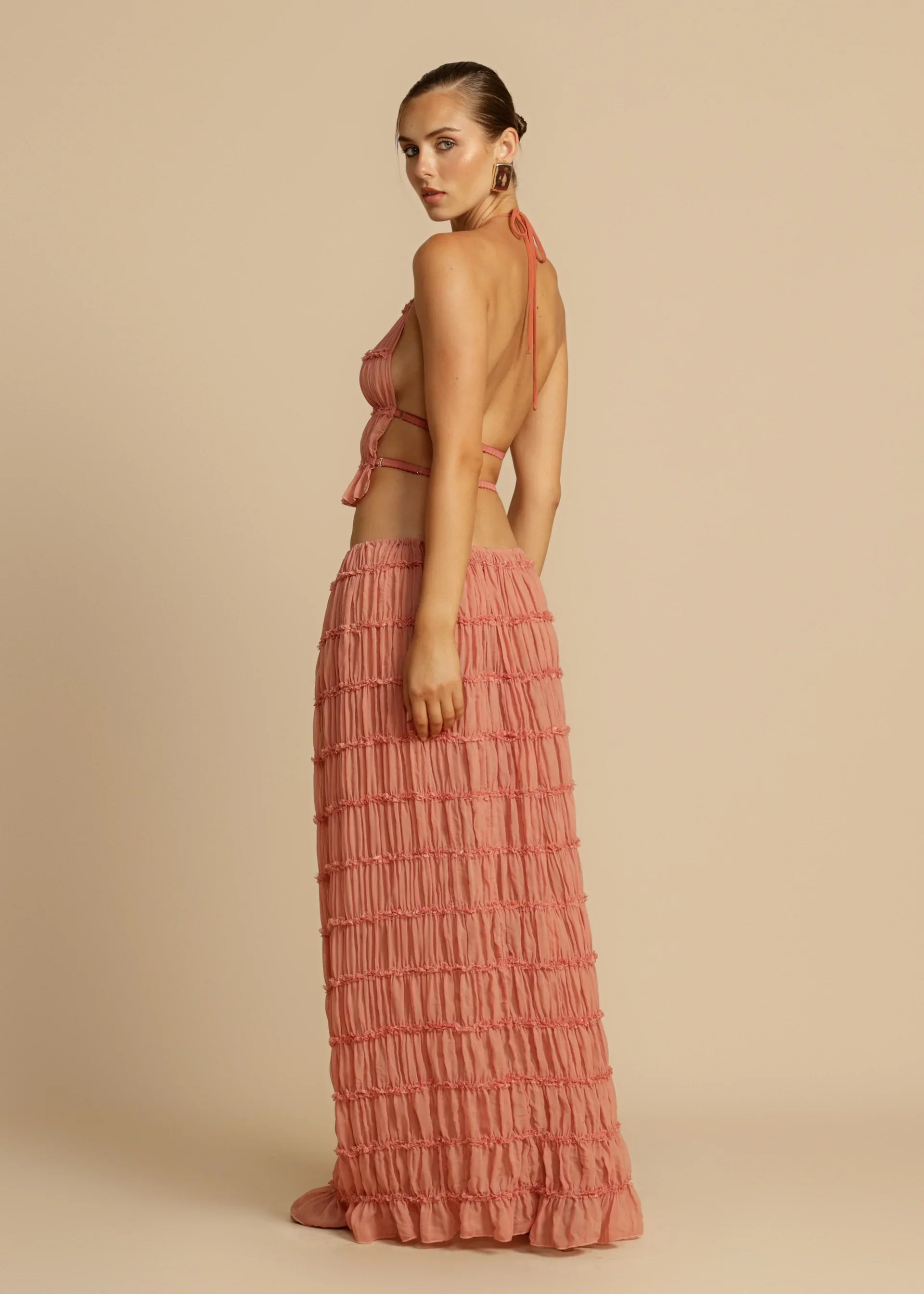 Conjunto Aumare Isla Mujeres salmón — look completo de playa