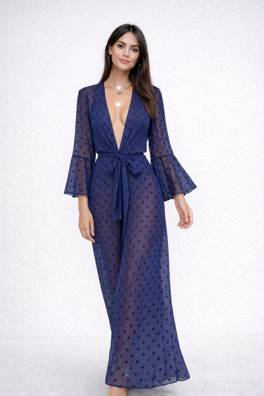 Salida de playa kimono Aumare Vanessa en azul con punto suizo