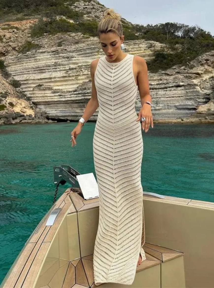 Vestido largo de crochet Aumare detalle del tejido