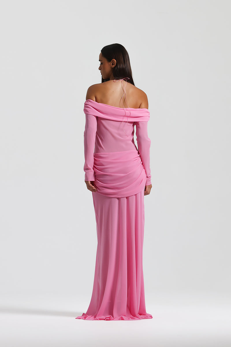 Vestido largo Aumare rosa de espalda