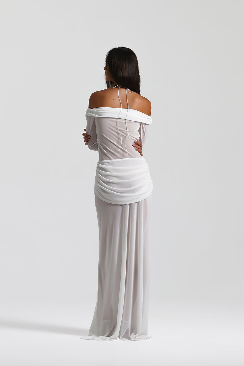 Vestido largo Aumare blanco de espalda