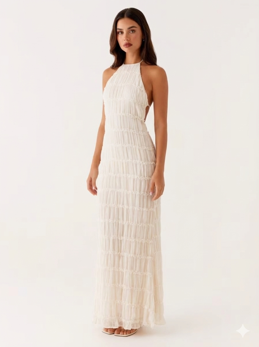 Vestido Aumare Tropea color blanco hueso texturizado