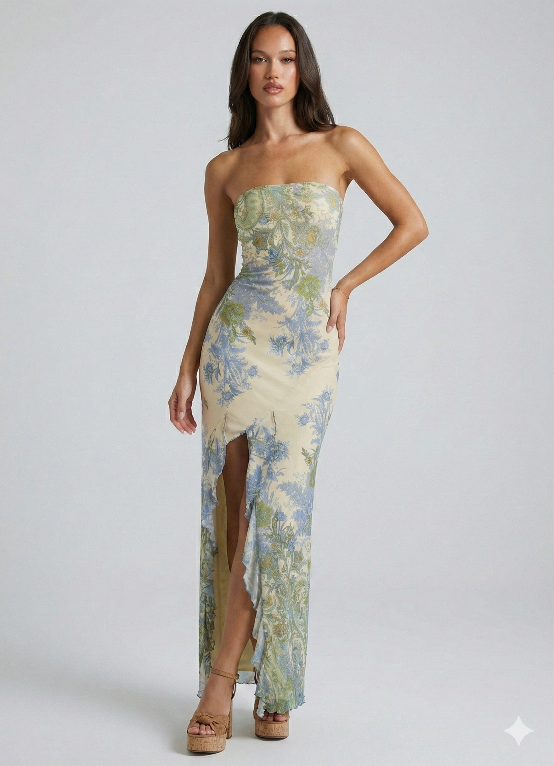 Vestido Aumare Bordighera estampado floral azul y verde