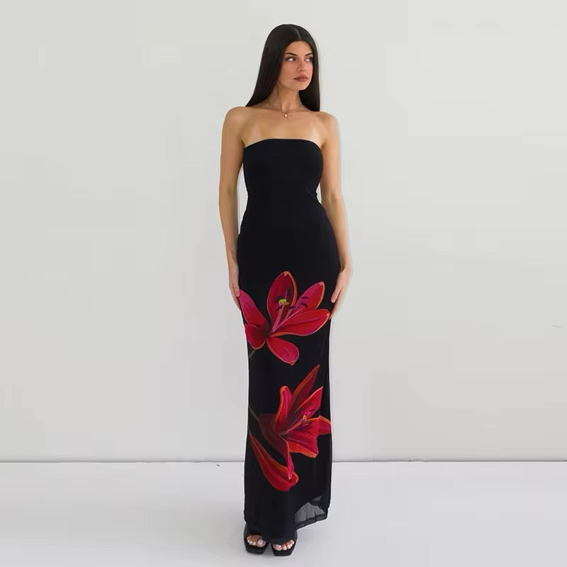Vestido largo strapless Aumare Zante frente al mar