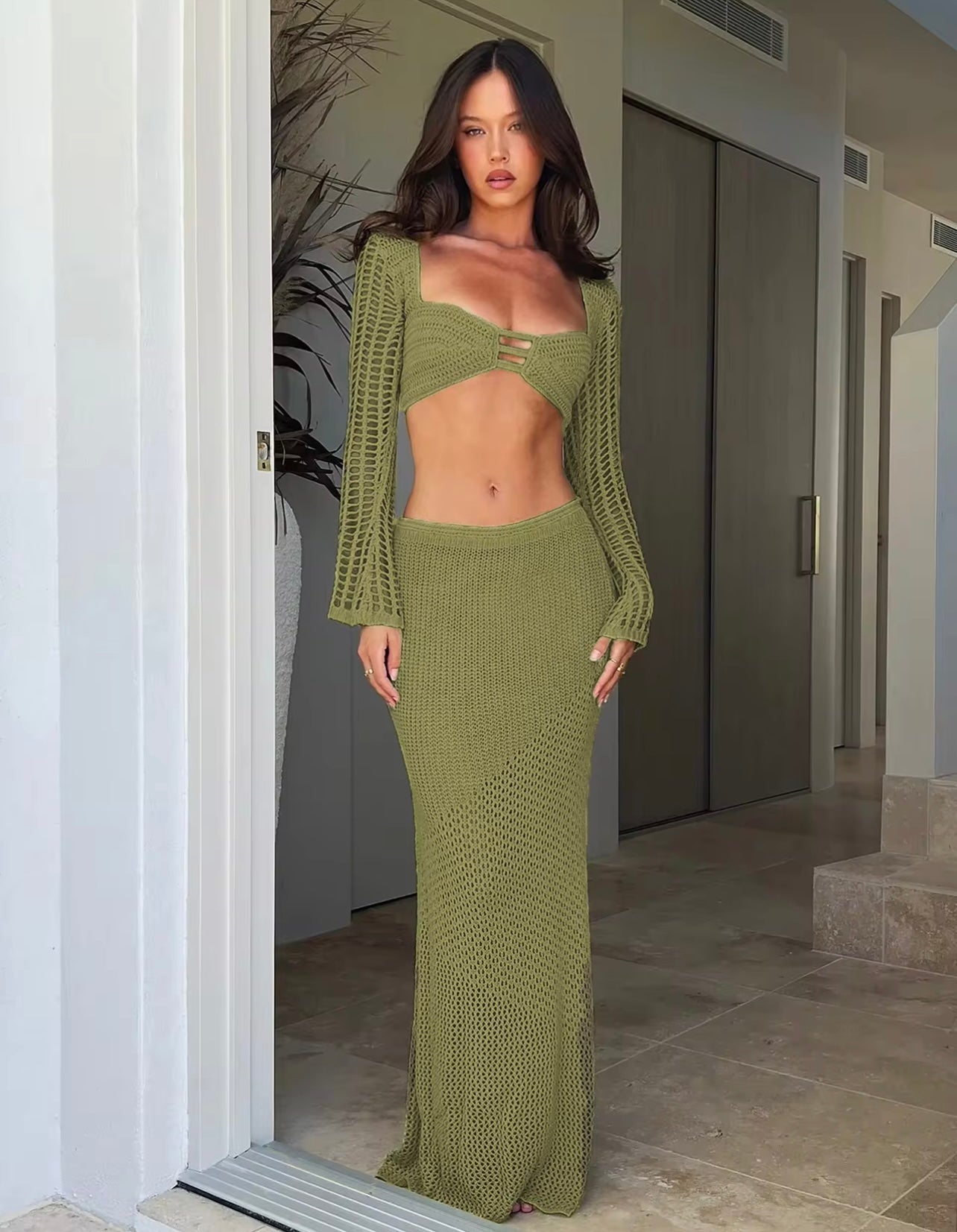 Conjunto Aumare Agua Blanca en color verde — dúo tejido de playa