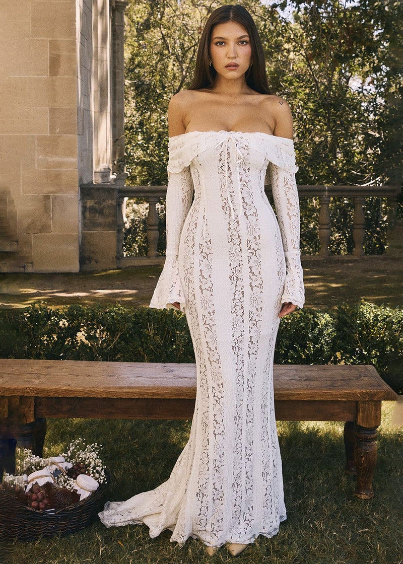 Vestido Aumare con cordón frontal y escote off-shoulder