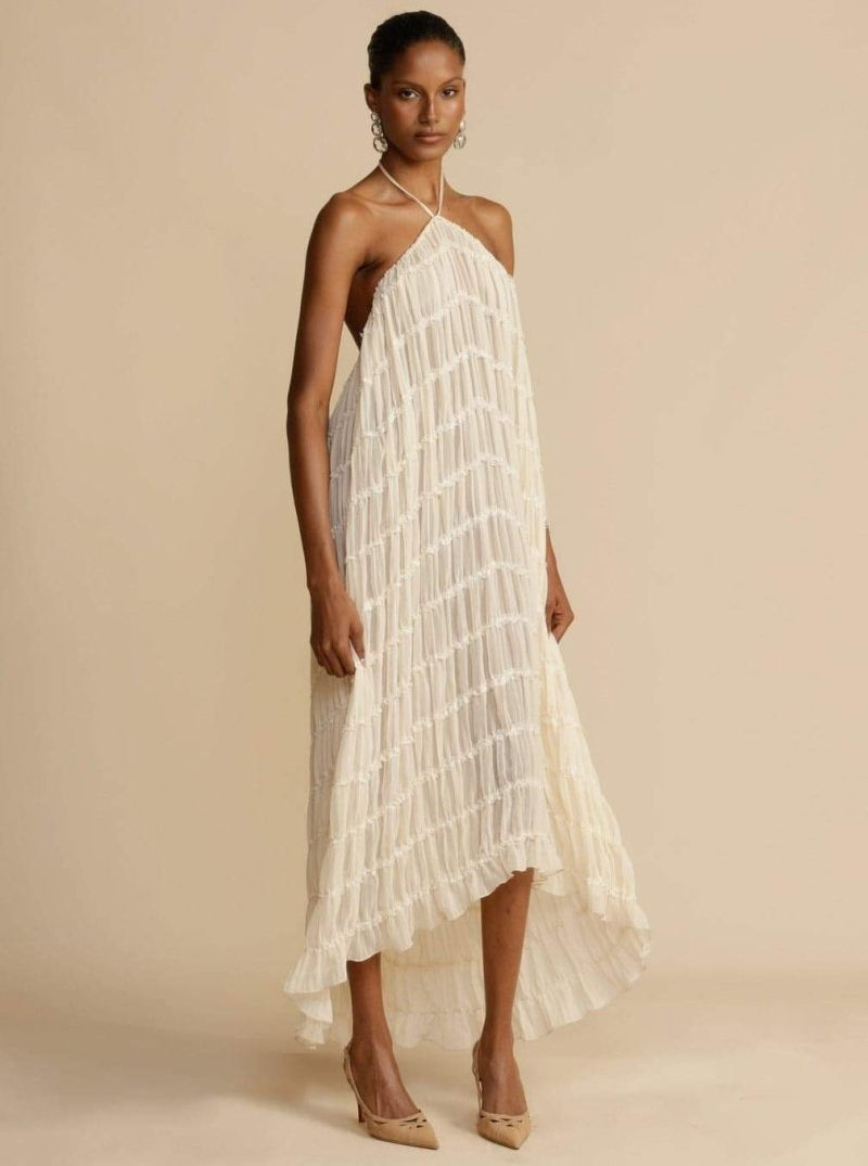 Vestido midi Polignano con escote halter en blanco hueso