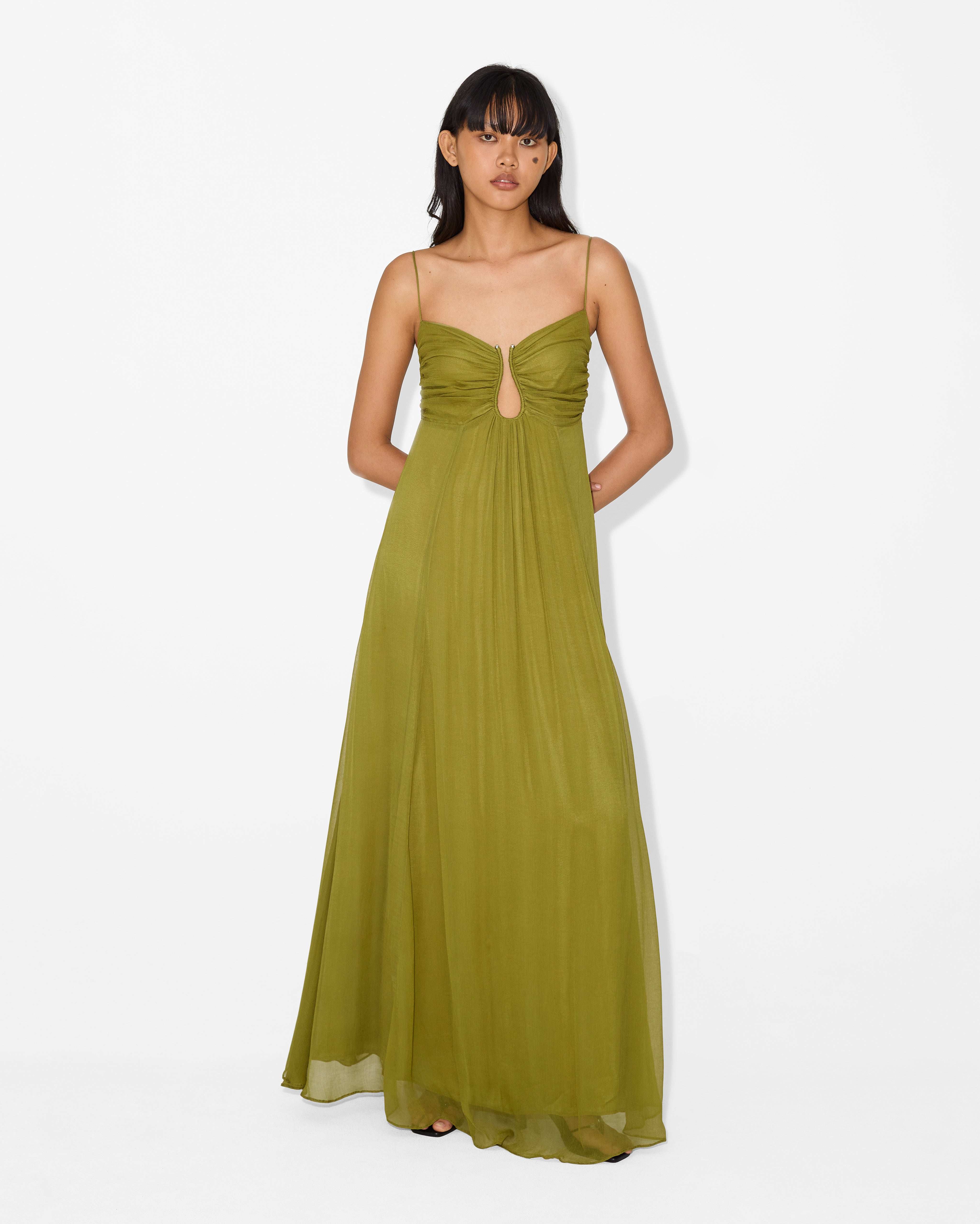 Vestido Aumare Hyères verde olivo de cuerpo completo para resort