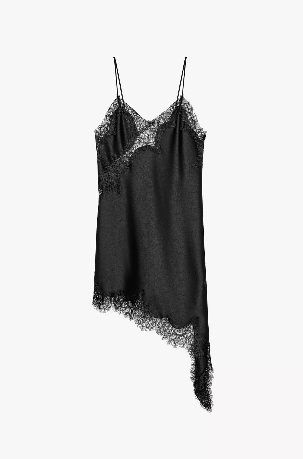 Vestido Aumare Sardegna en negro con encaje, dobladillo asimétrico
