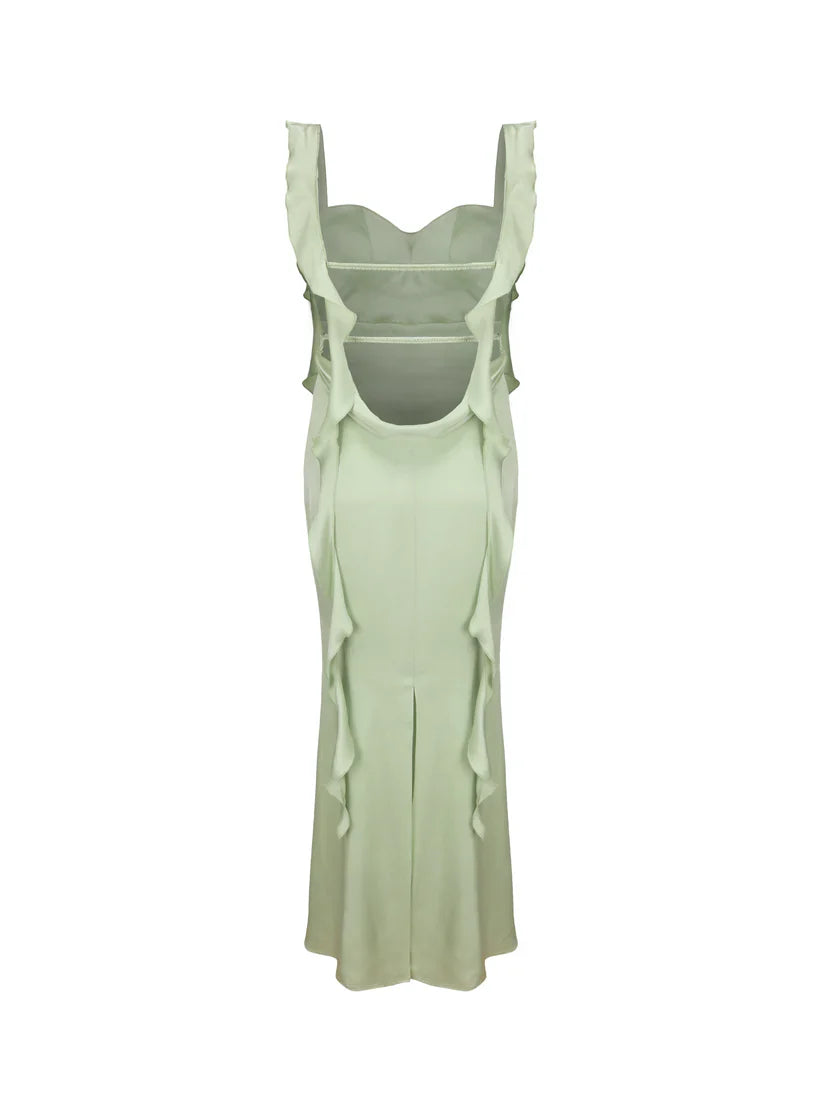 Vestido Aumare Procida verde vista de espalda