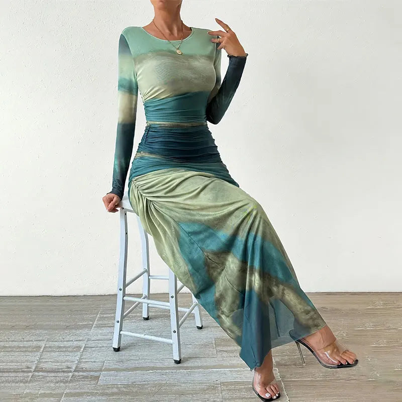 Vestido resort Aumare Gallipoli estampado pictórico
