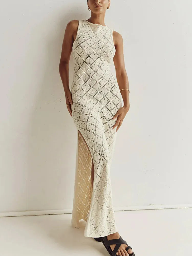 Salida de playa crochet Talamanca color beige largo maxi