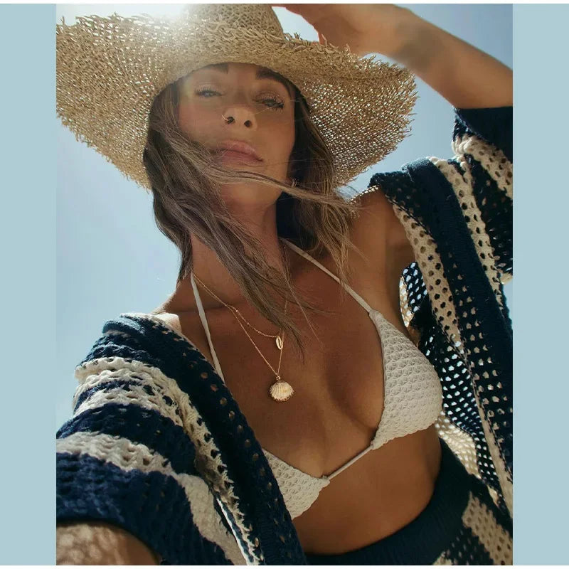 Camisa crochet manga larga salida de playa Aumare