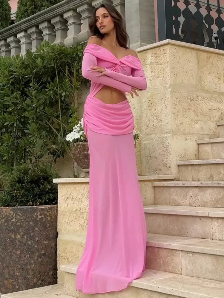 Vestido Aumare Porquerolles rosa detalle del escote