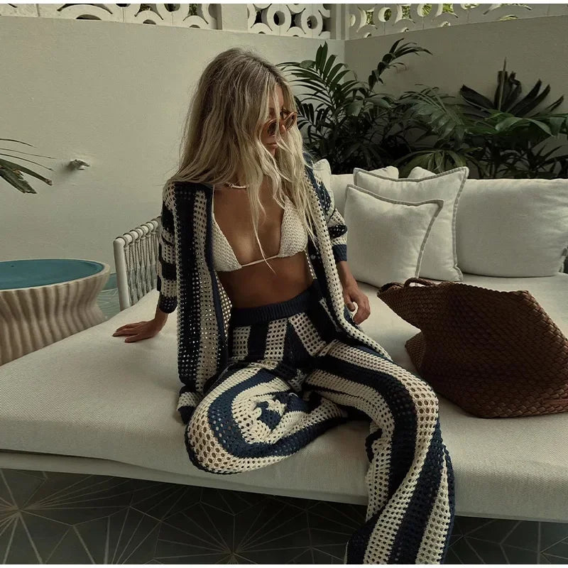 Conjunto crochet pantalón y camisa salida de playa Aumare