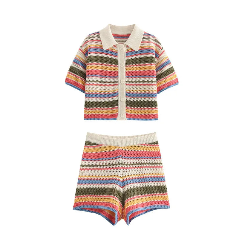 Top y short Aumare Chacala multicolor a rayas vista frontal