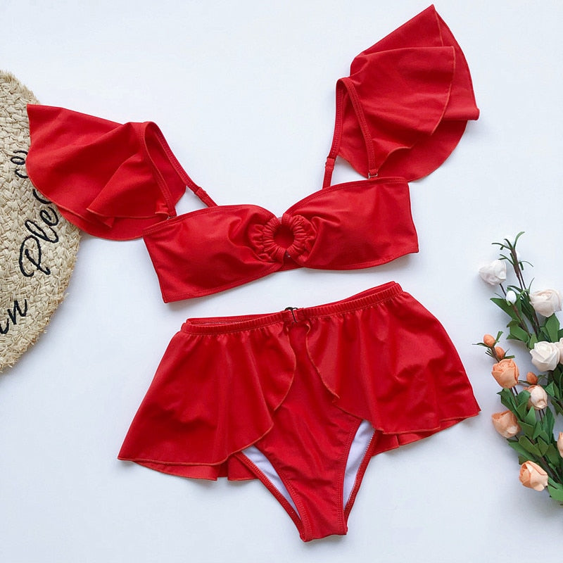 Bikini Talitha Rojo detalle de volados