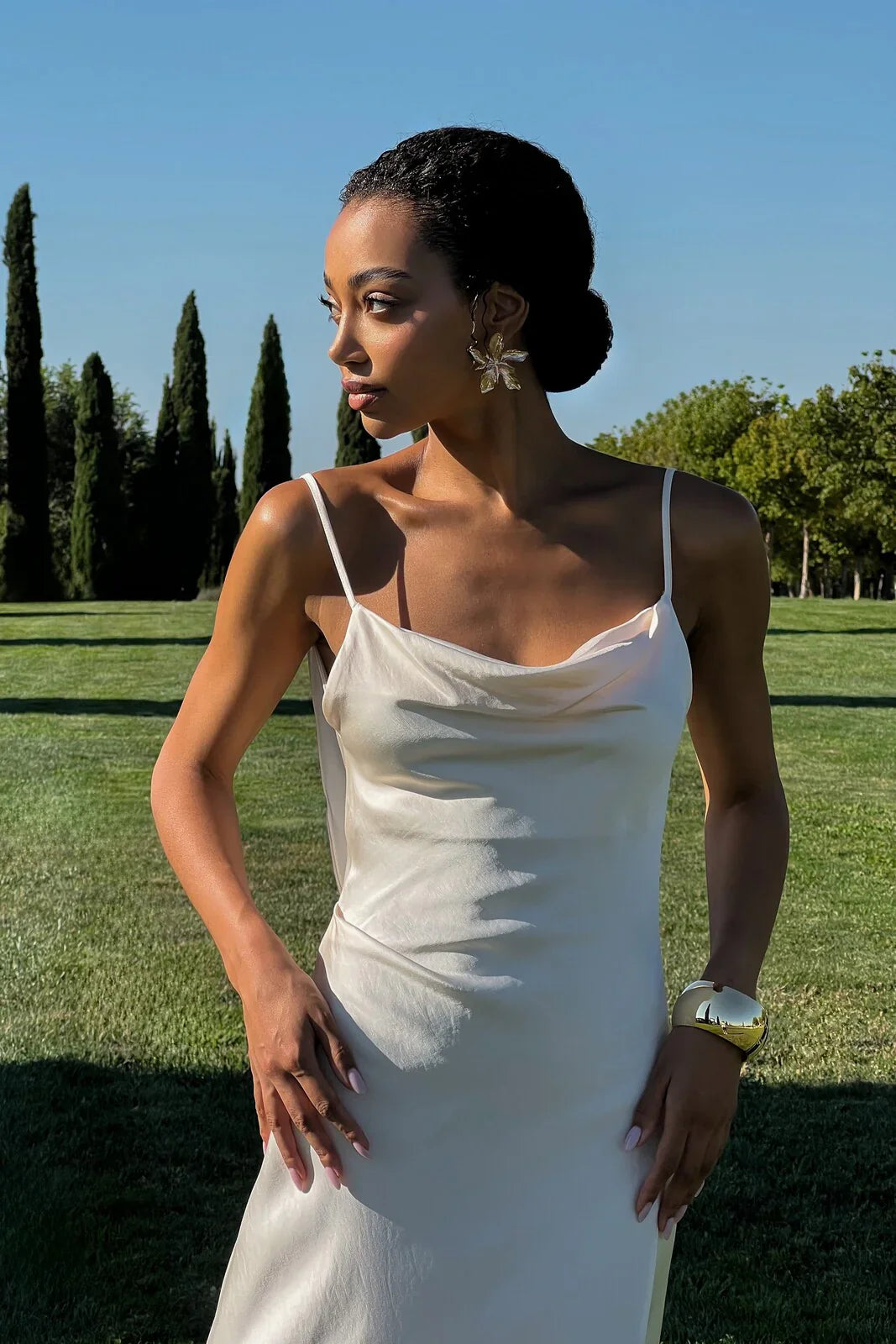 Vestido largo Aumare Lerici blanco de caída fluida