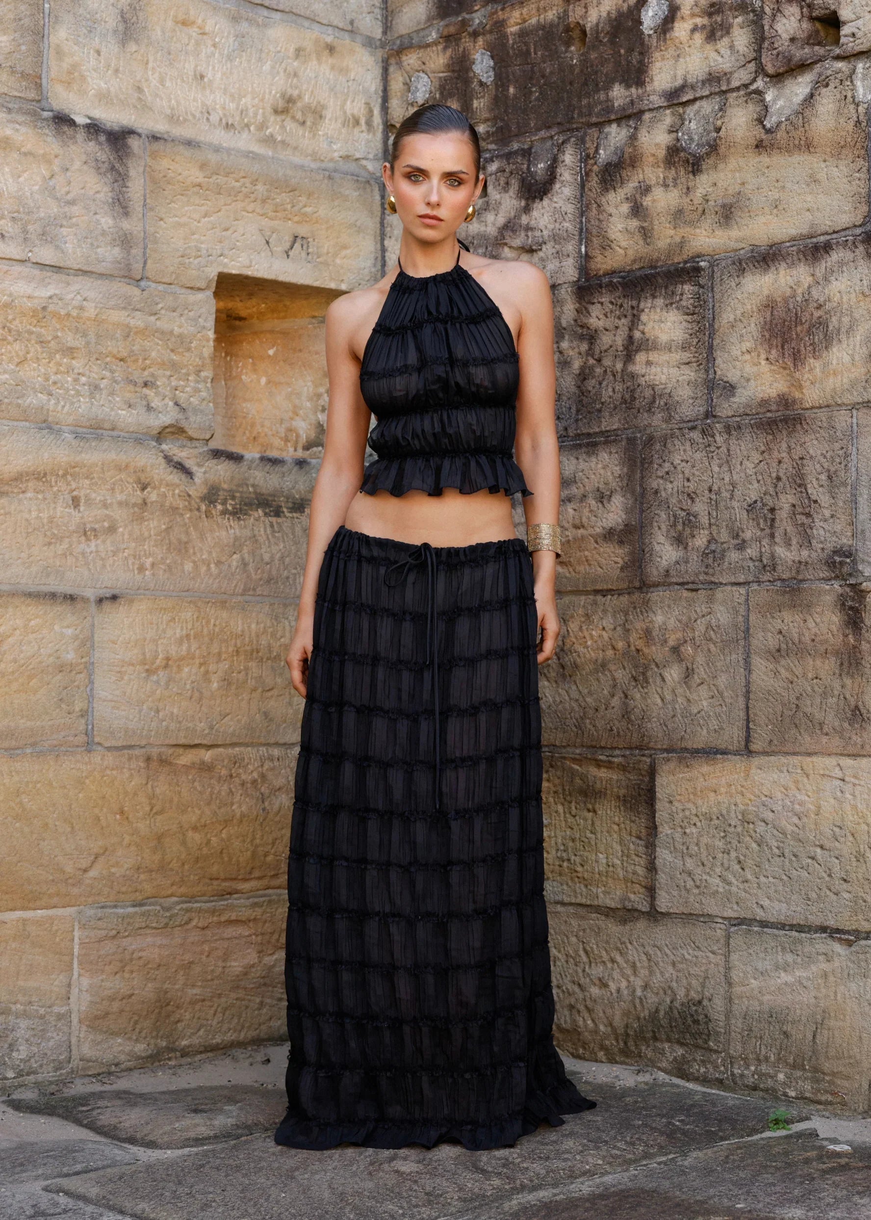 Conjunto Aumare Isla Mujeres negro — detalle de tejido
