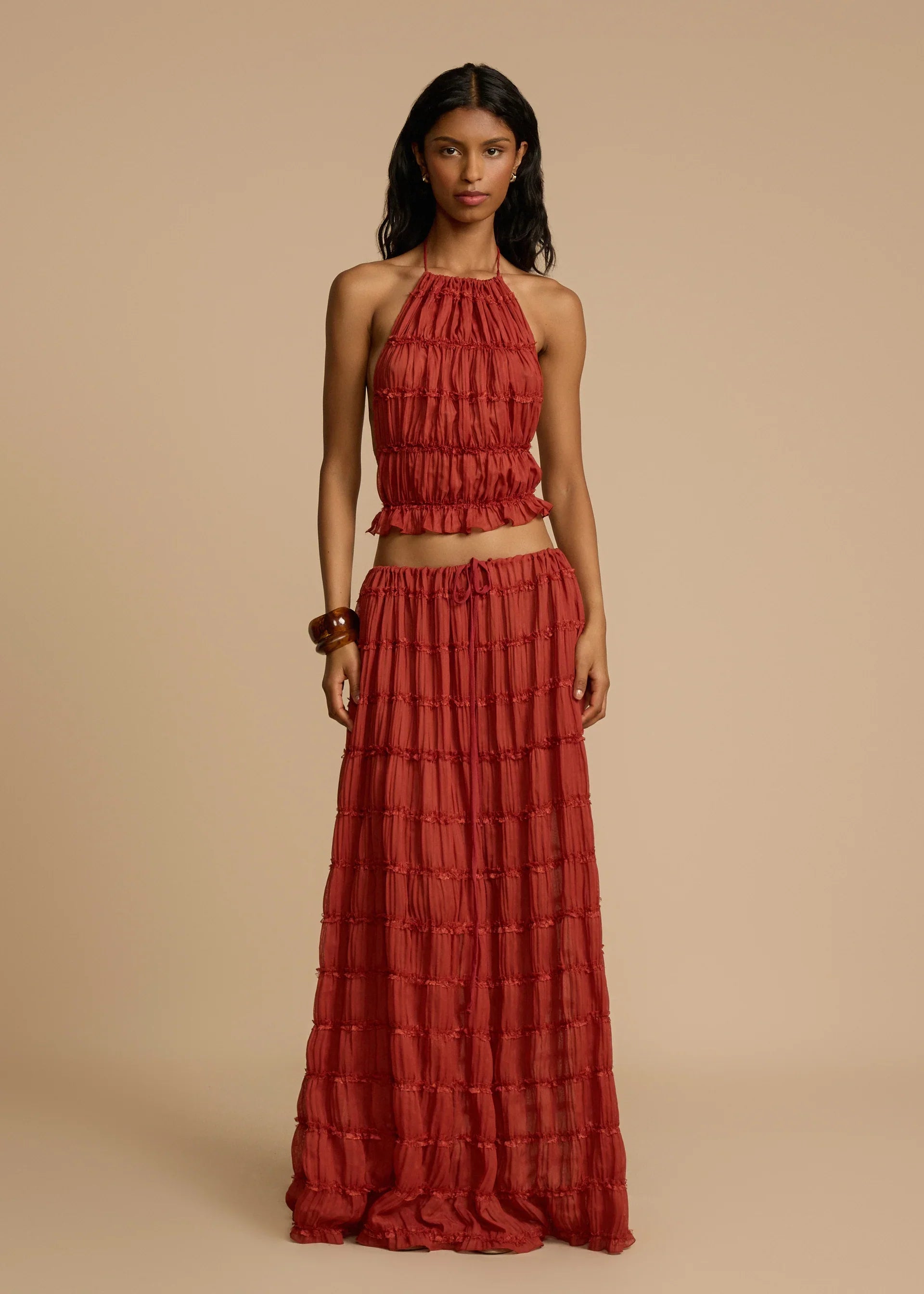 Conjunto Aumare Isla Mujeres rojo — top de cuello halter
