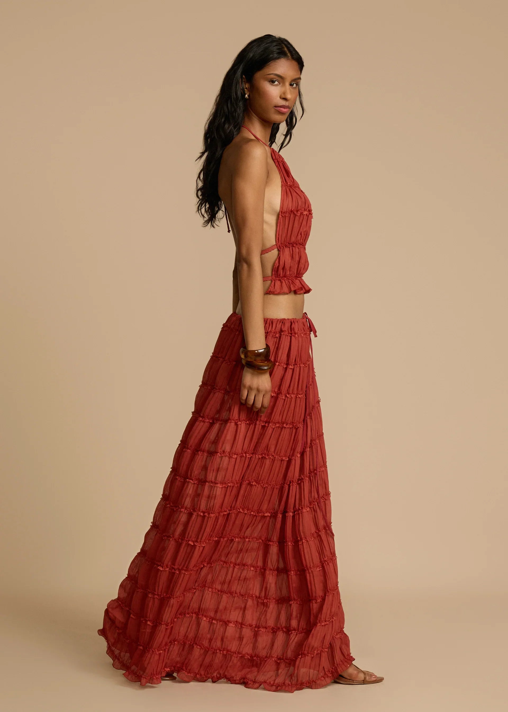 Conjunto Aumare Isla Mujeres rojo — falda larga ajustable