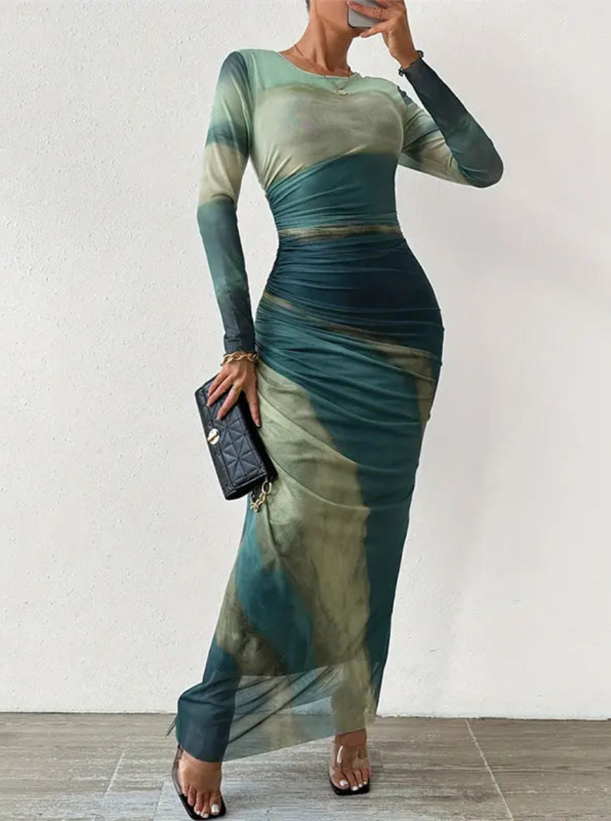 Vestido Aumare Gallipoli detalle del drapeado a la cintura
