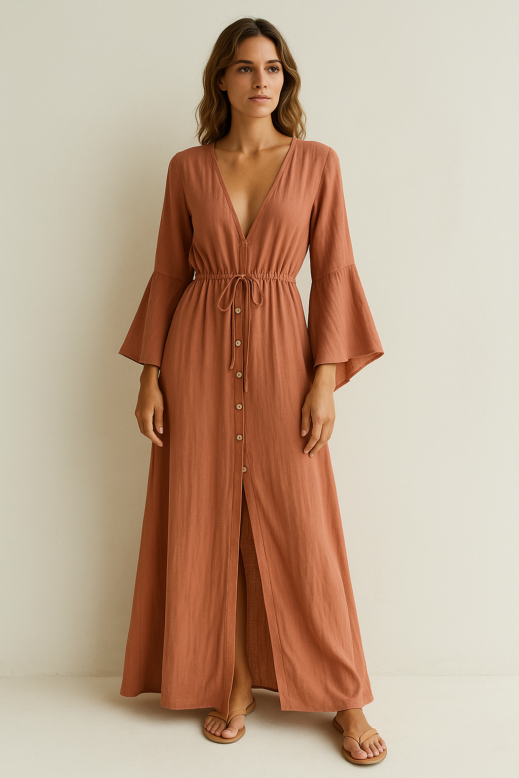 Salida de playa Aumare Penélope estilo kimono color marrón terracota