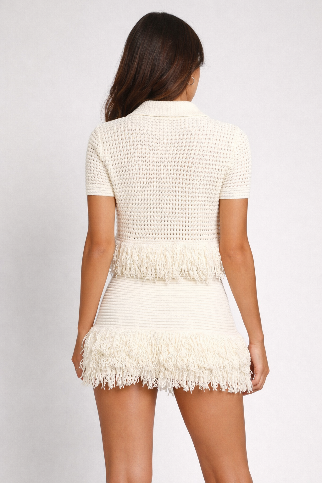 Conjunto Aumare Sisal — top polo de crochet detalle