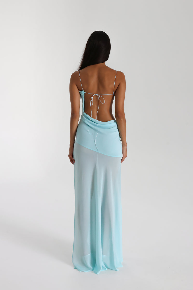 Vestido Aumare Cefalù azul cielo — espalda