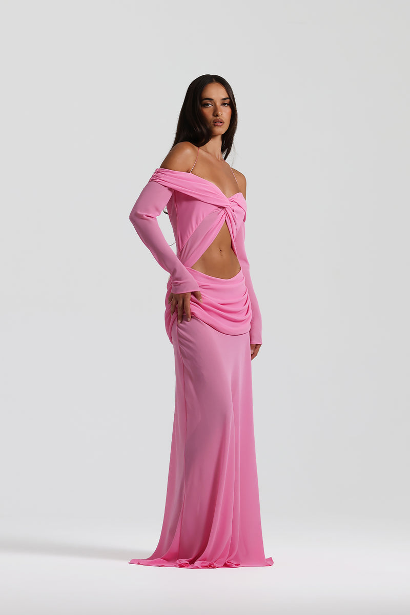 Vestido largo Aumare rosa vista lateral