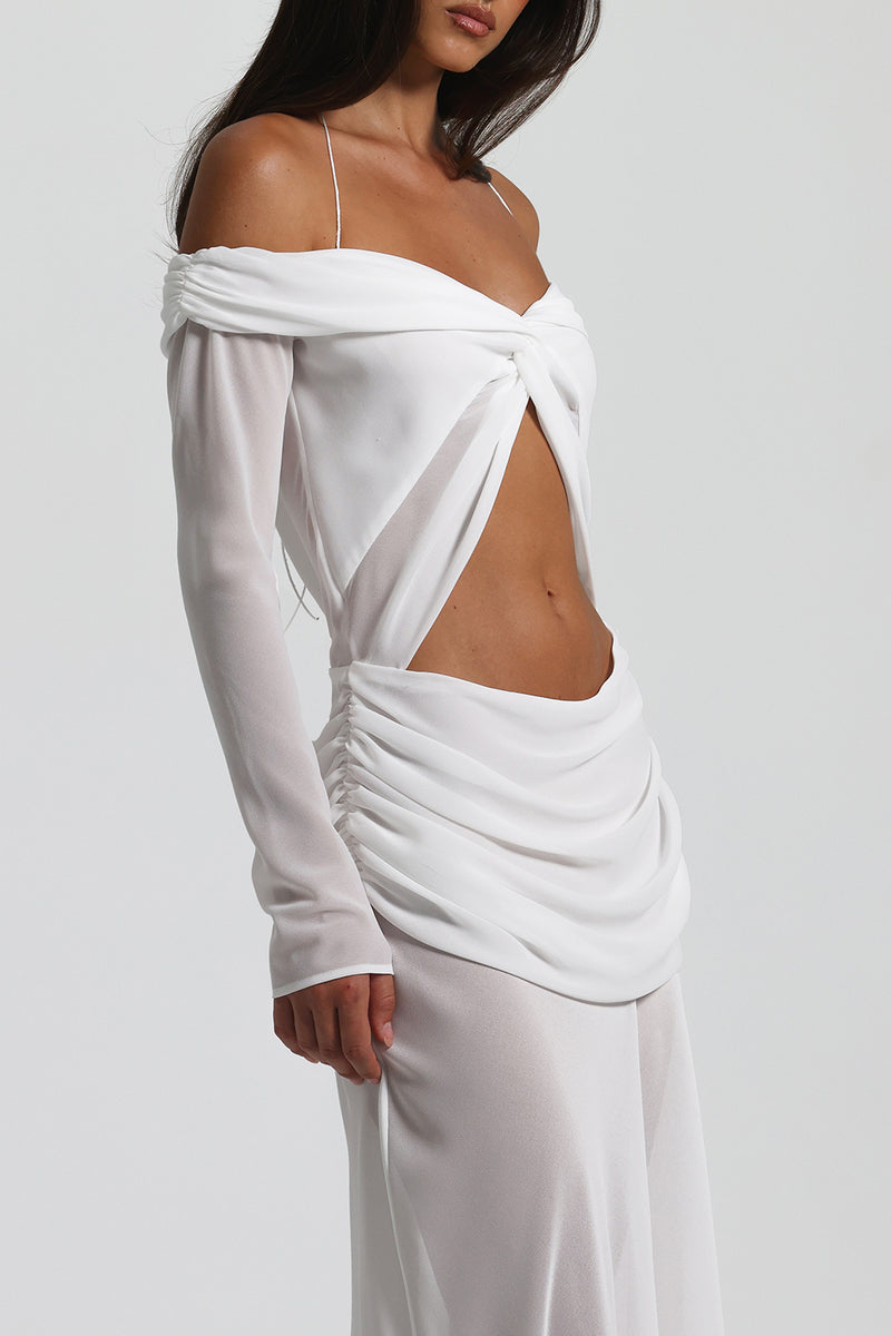 Vestido Aumare blanco caída fluida de lado