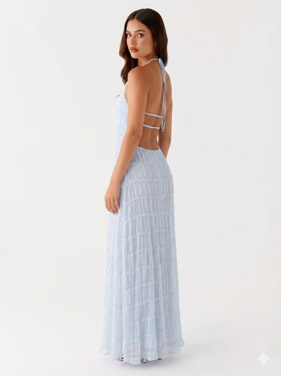 Vestido largo Aumare Tropea escote halter resort wear