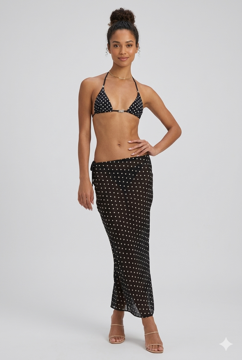 Conjunto Aumare Huatulco — top triangular halter y falda larga de playa