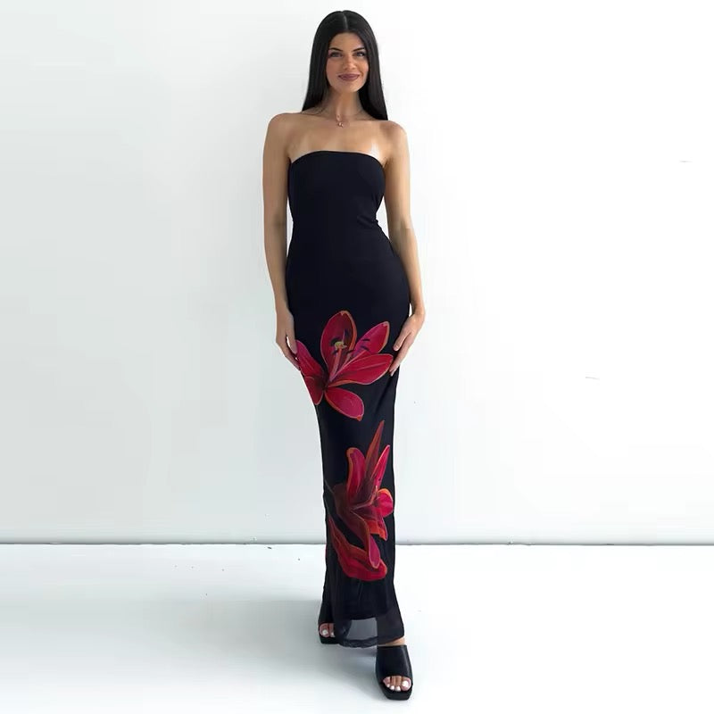 Vestido Aumare Zante negro floral vista lateral