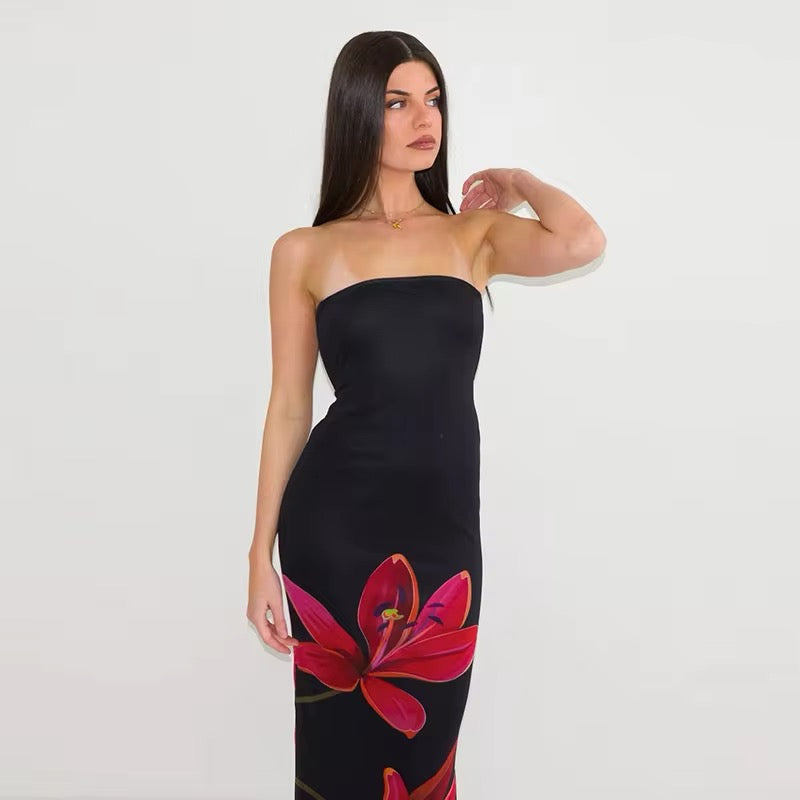 Detalle del estampado floral del Vestido Aumare Zante