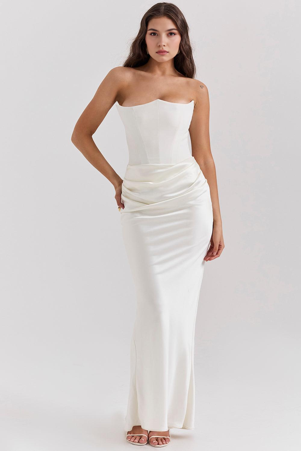 Vestido Marbella largo strapless en blanco AUMARE