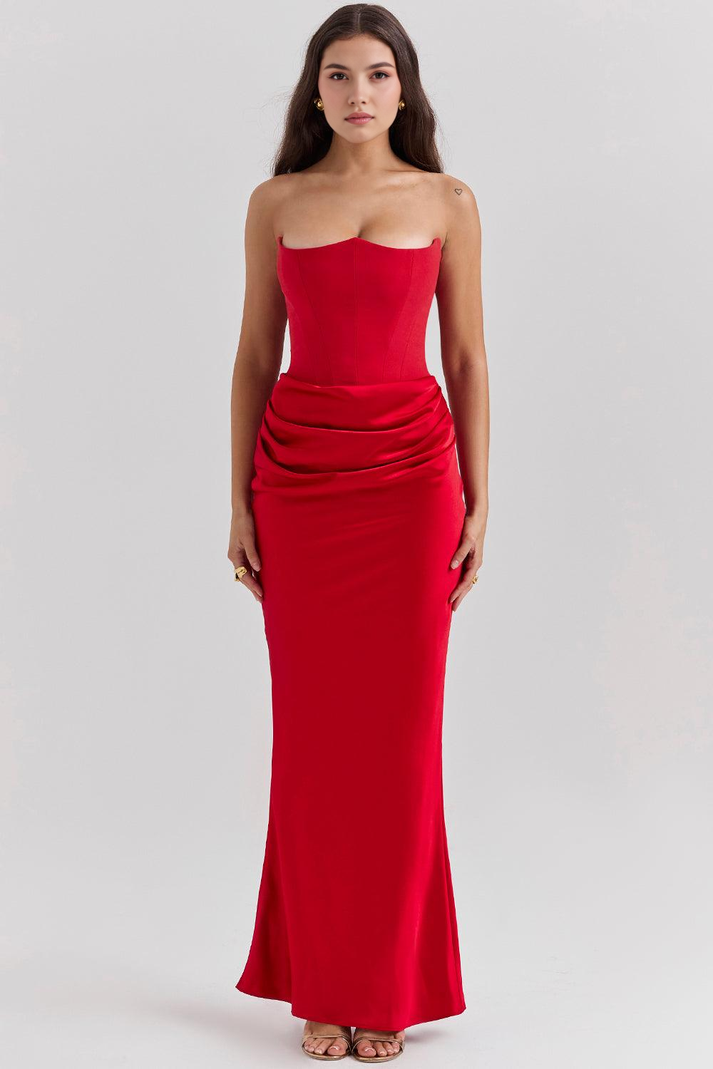 Vestido Marbella largo strapless en rojo AUMARE