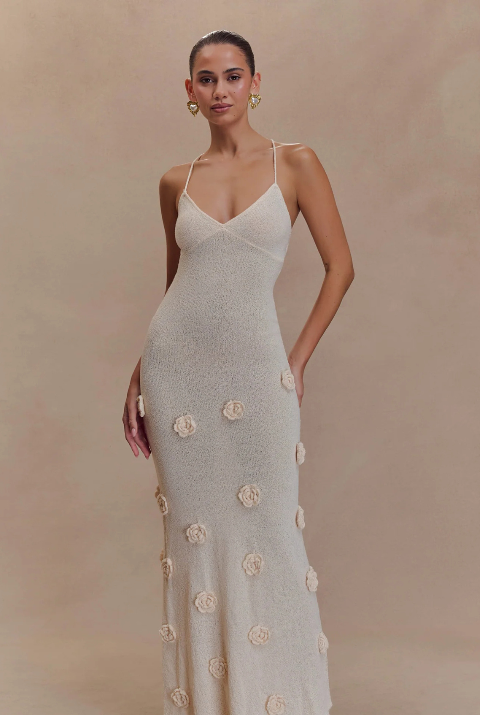 Vestido Aumare Hydra tejido a crochet blanco — vista frontal