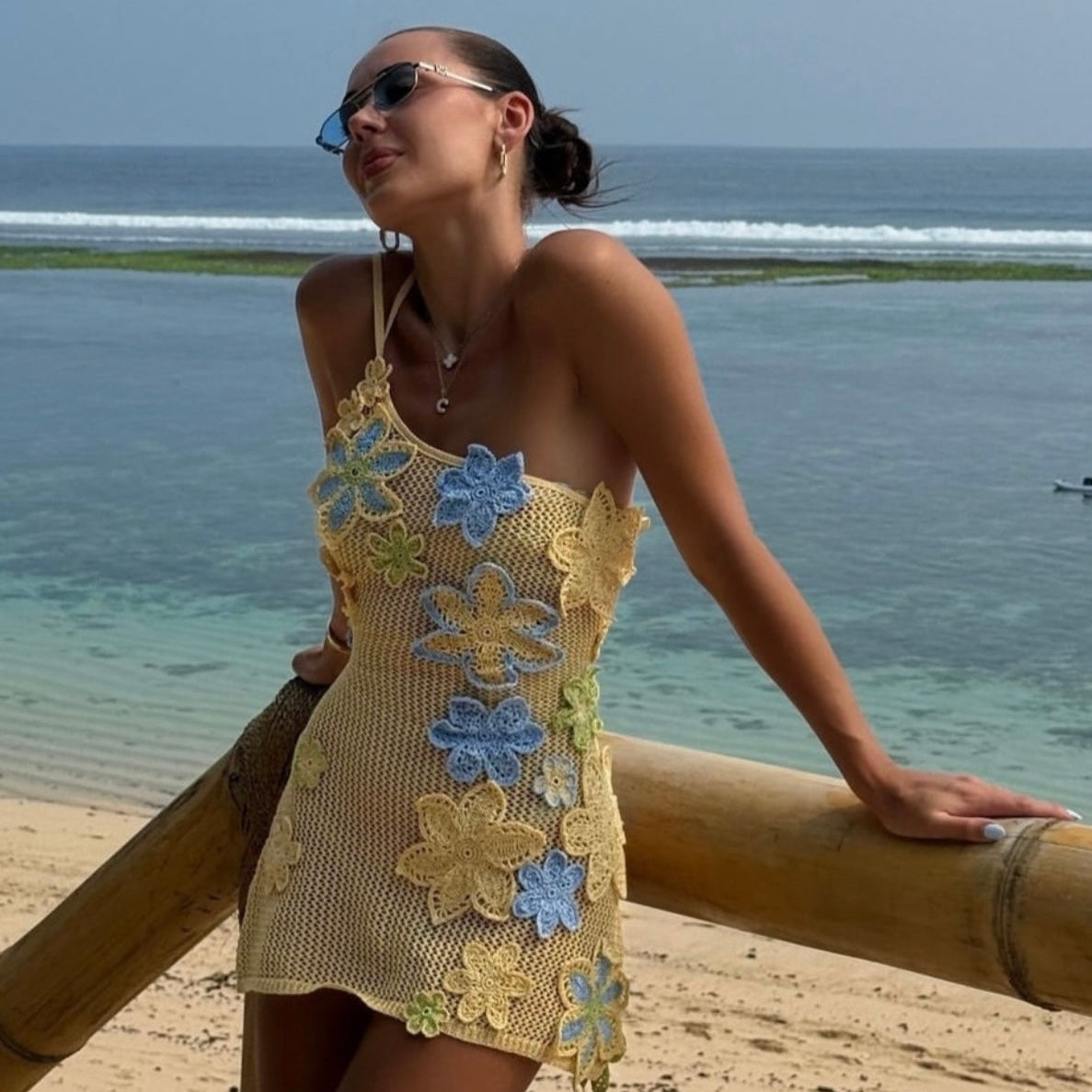 Vestido playero tejido floral de lujo — Aumare Positano Alta