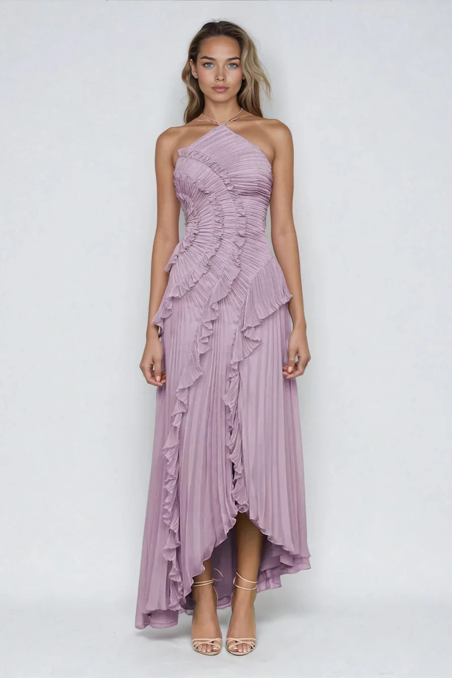 Vestido Aumare Portovenere en morado con escote halter