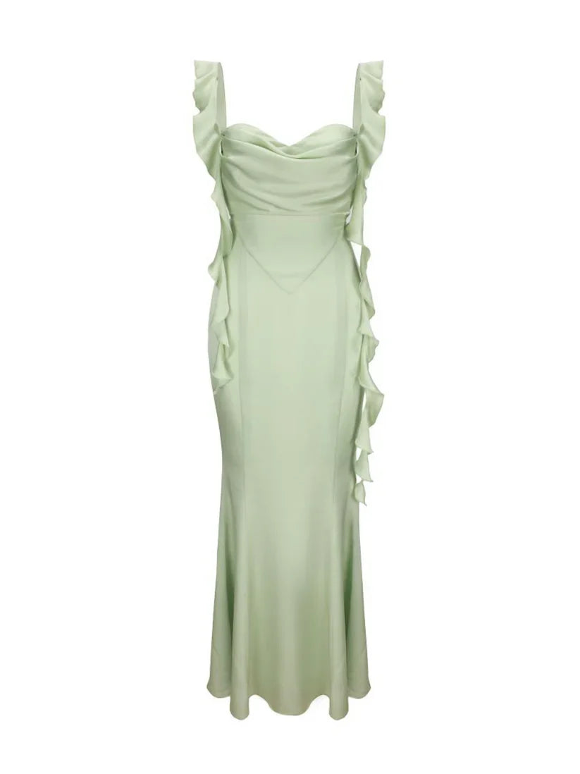 Vestido Aumare Procida verde detalle del cuerpo