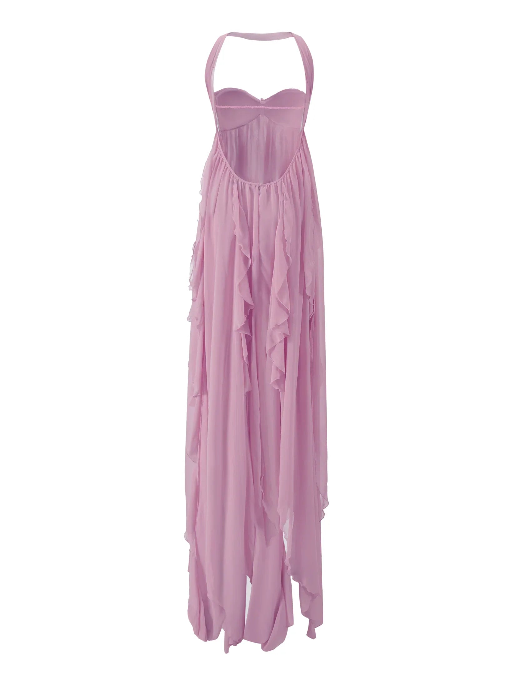 Espalda del vestido Aumare Beaulieu en tono malva