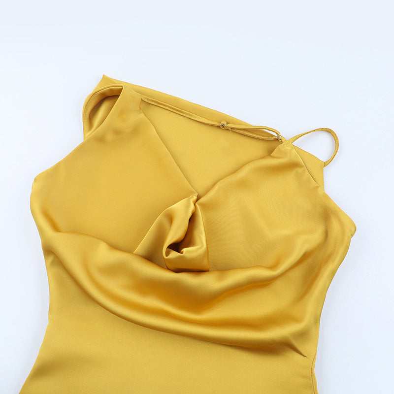 Vestido Aumare Panarea detalle escote drapeado de satén