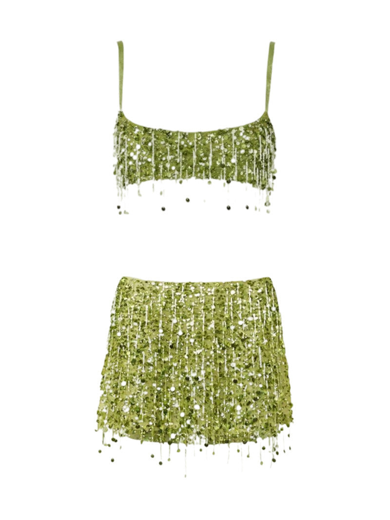 Top y falda Aumare Contoy en verde tornasol