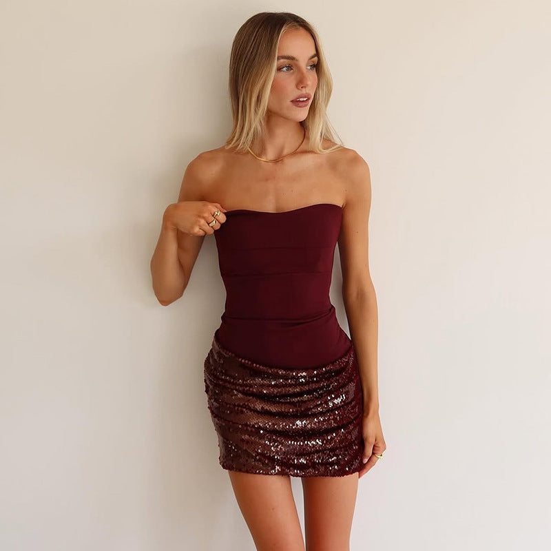 Mini vestido palabra de honor vino Positano — AUMARE