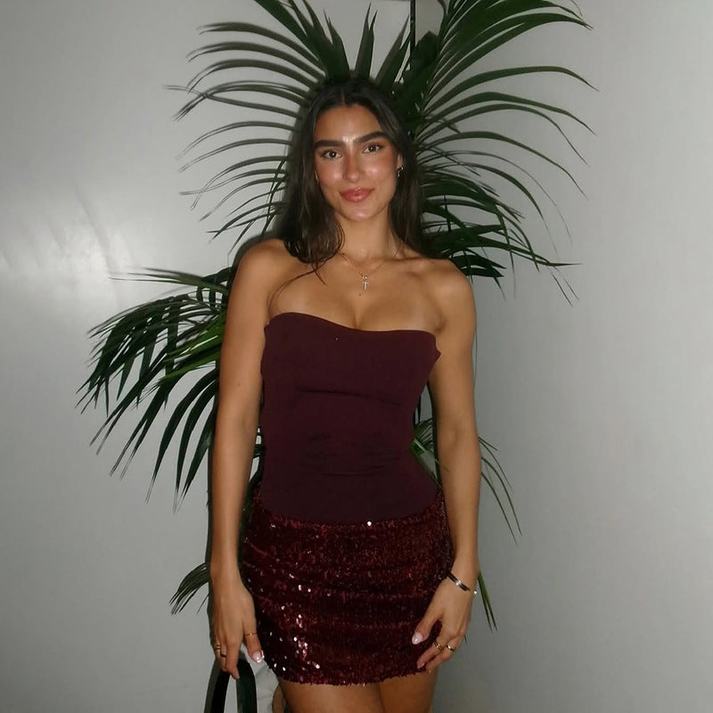 Vestido de noche Positano con lentejuelas borgoña — AUMARE