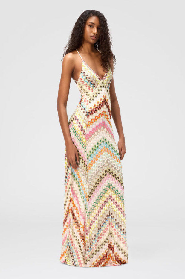 Vestido Aumare Anacapri multicolor de tejido calado en zigzag, vista frontal