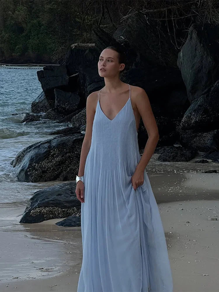 Vestido Aumare Calvi azul — detalle de tejido