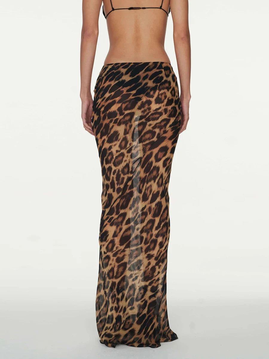 Falda larga leopardo Aumare Pescadero resort wear
