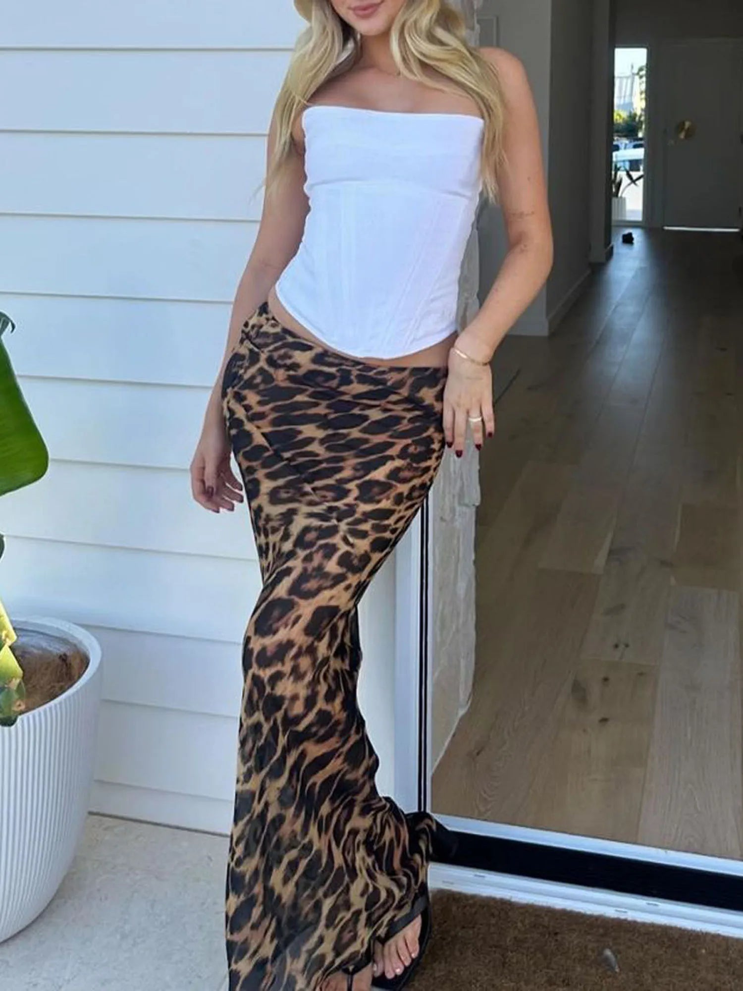 Falda larga Aumare Pescadero leopardo vista completa